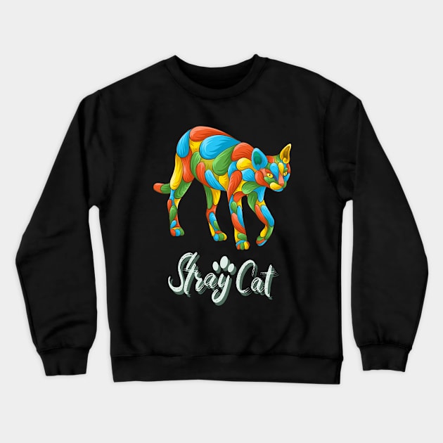 Stray Cat Colorful Crewneck Sweatshirt by Mako Design 